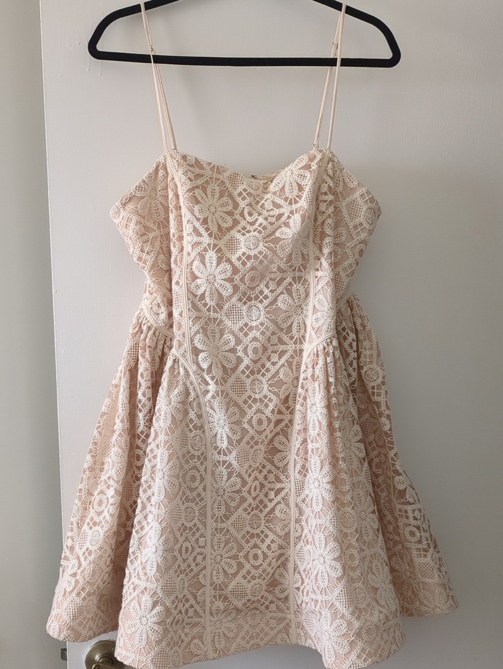 Anthropologie Lace Basque-Waist CROCHET structured Mini Dress IVORY 14
